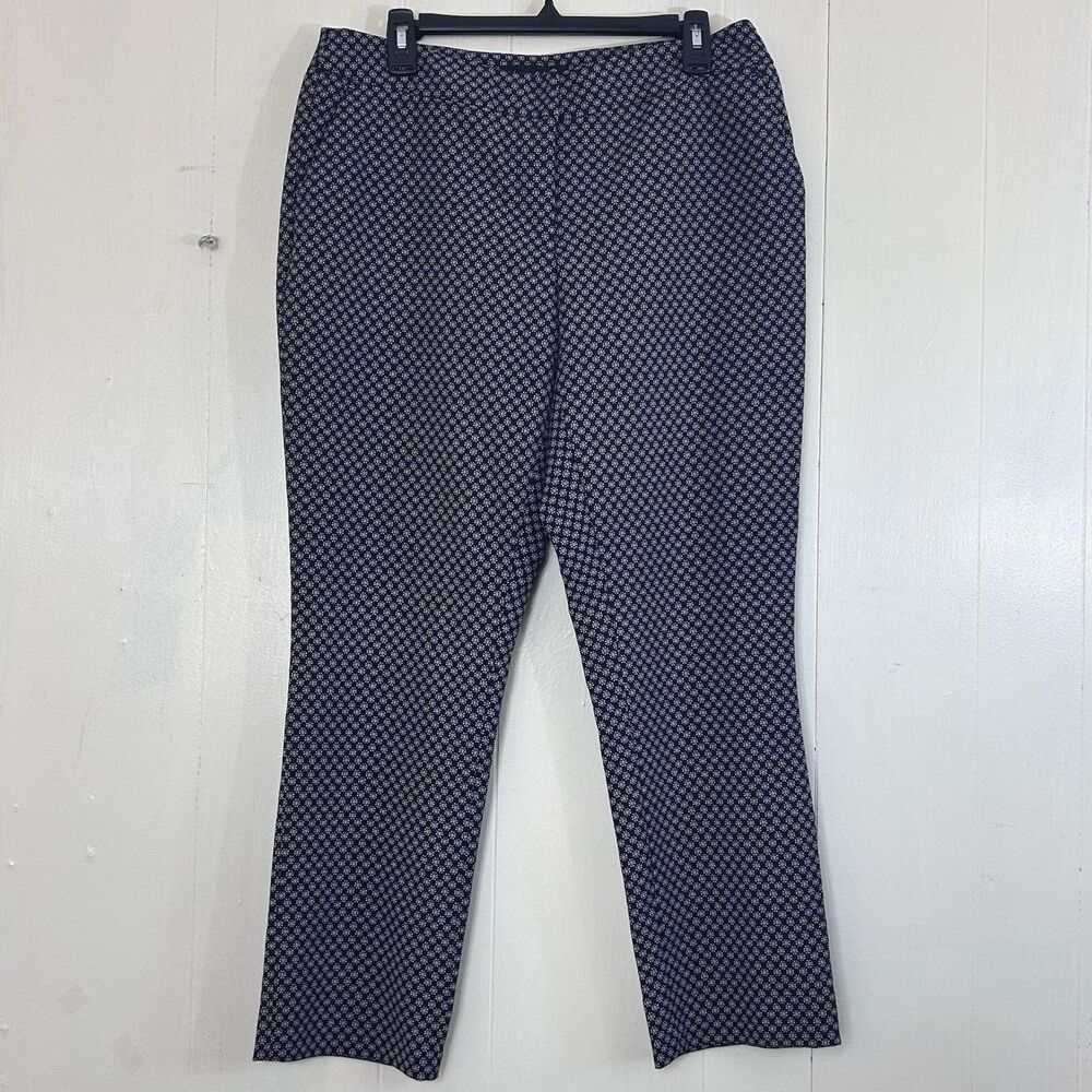 Jasmine & Juliana Women’s Cropped Pants Size 12 Navy Blue Red Geometric Pattern